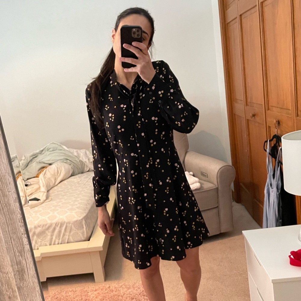 Loft Floral Tie Neck Dress